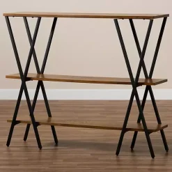 Kirklands Home Natural Wood and Metal 3-Tier Console Table