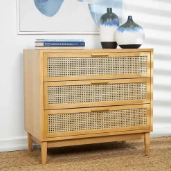 Sale Kirklands Home Natural Wood and Rat 3-Drawer Chest Tan