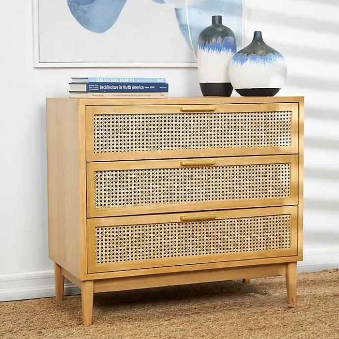Sale Kirklands Home Natural Wood and Rat 3-Drawer Chest Tan