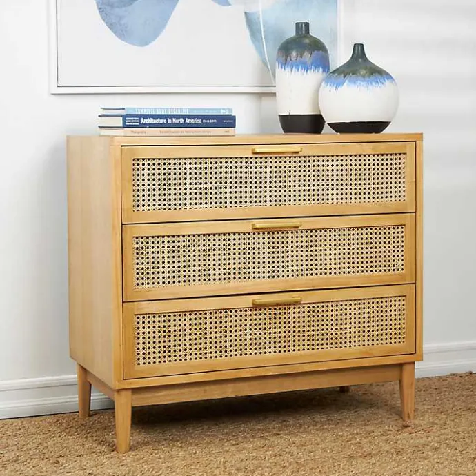Sale Kirklands Home Natural Wood and Rat 3-Drawer Chest Tan