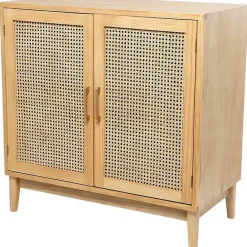 New Kirklands Home Natural Wood and Rat 2-Door Storage Cabinet Tan