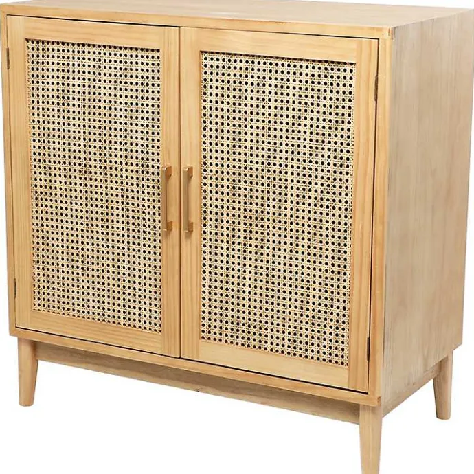 New Kirklands Home Natural Wood and Rat 2-Door Storage Cabinet Tan