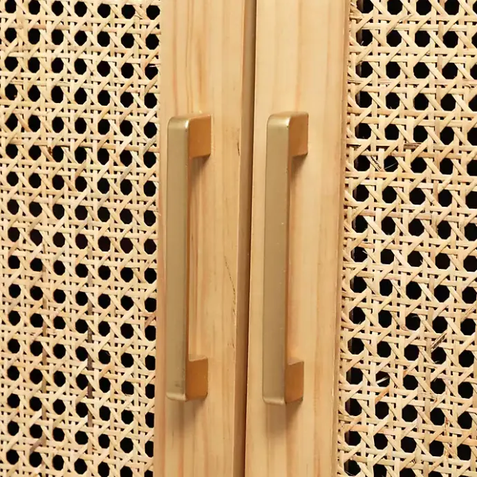 New Kirklands Home Natural Wood and Rat 2-Door Storage Cabinet Tan