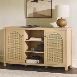 Clearance Kirklands Home Natural Wood and Rat 2-Door Sideboard Tan