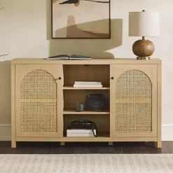 Clearance Kirklands Home Natural Wood and Rat 2-Door Sideboard Tan