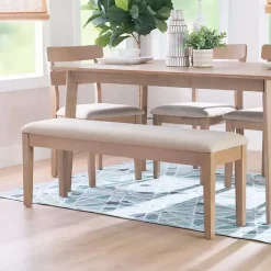 Hot Kirklands Home Natural Wood and Upholstered Seat Bench Tan