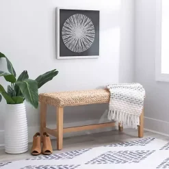 Outlet Kirklands Home Natural Wood and Woven Hyacinth Bench Tan