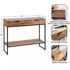 New Kirklands Home Natural Wood Metal Console Table Black