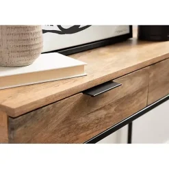 New Kirklands Home Natural Wood Metal Console Table Black