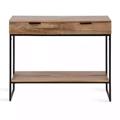 New Kirklands Home Natural Wood Metal Console Table Black