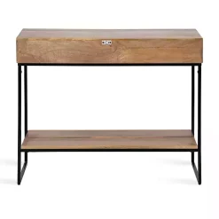 New Kirklands Home Natural Wood Metal Console Table Black