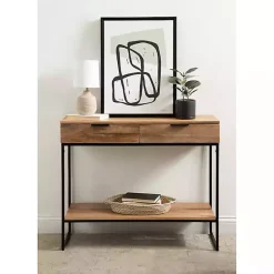 New Kirklands Home Natural Wood Metal Console Table Black