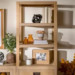 Outlet Kirklands Home Natural Wood Bookcase Modular Cabinet Tan