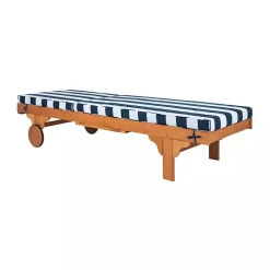 Discount Kirklands Home Natural Wood Chaise with Table and Striped Cushion