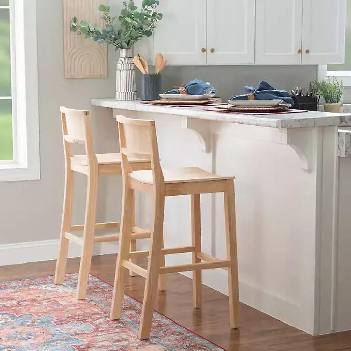 Discount Kirklands Home Natural Wood Devin Bar Stools, Set of 2 Tan