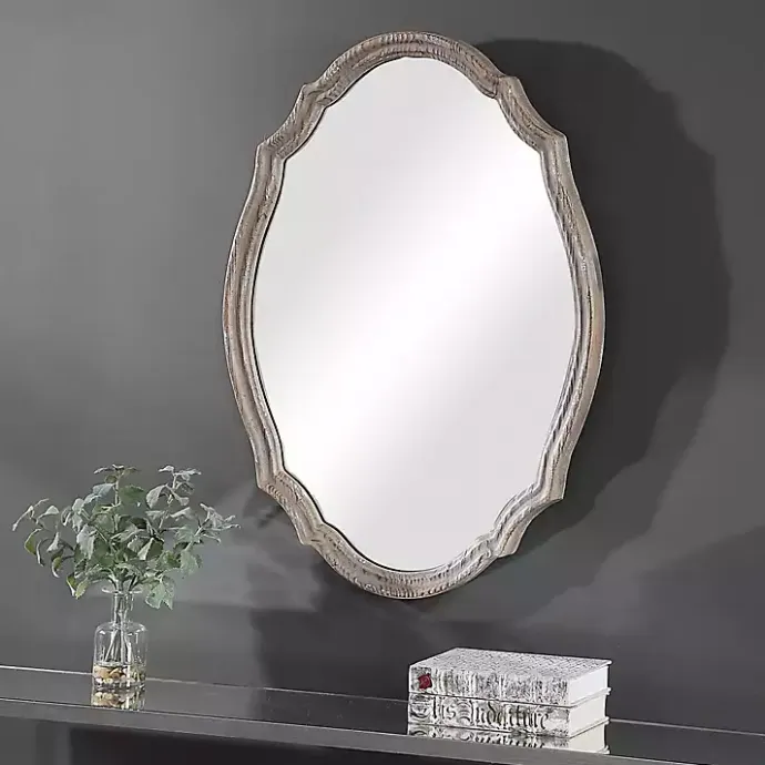 Sale Kirklands Home Natural Wood Distressed Curved Frame Mirror