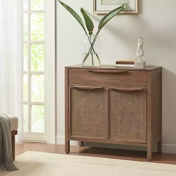 Best Kirklands Home Natural Wood 2-Door Cane Webbing Chest Tan