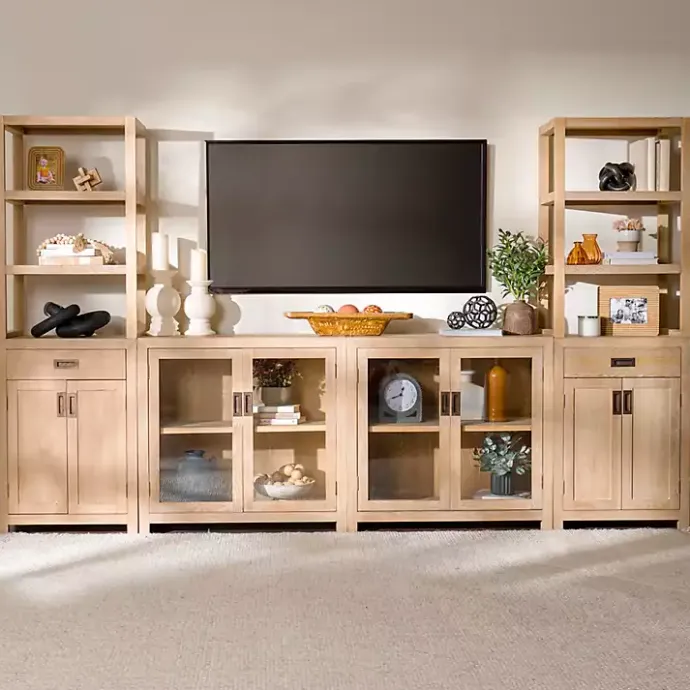 Sale Kirklands Home Natural Wood Glass Door Modular Cabinet Tan
