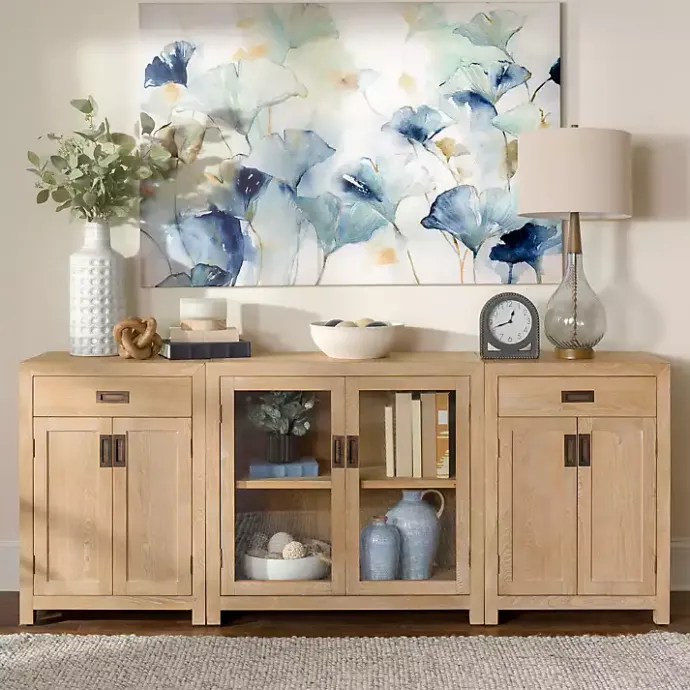 Sale Kirklands Home Natural Wood Glass Door Modular Cabinet Tan