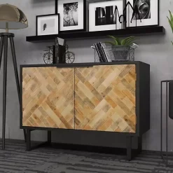 Online Kirklands Home Natural Wood Mosaic Paneling Cabinet