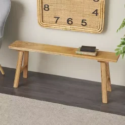 Kirklands Home Natural Wood Narrow Rustic Bench Brown