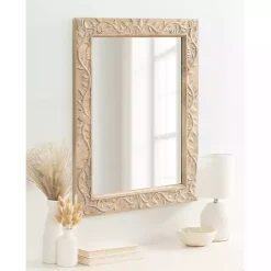 Discount Kirklands Home Natural Wood Ornate Carved Wall Mirror Tan