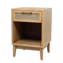 Outlet Kirklands Home Natural Wood Rattan Nightstand Brown