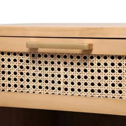 Outlet Kirklands Home Natural Wood Rattan Nightstand Brown