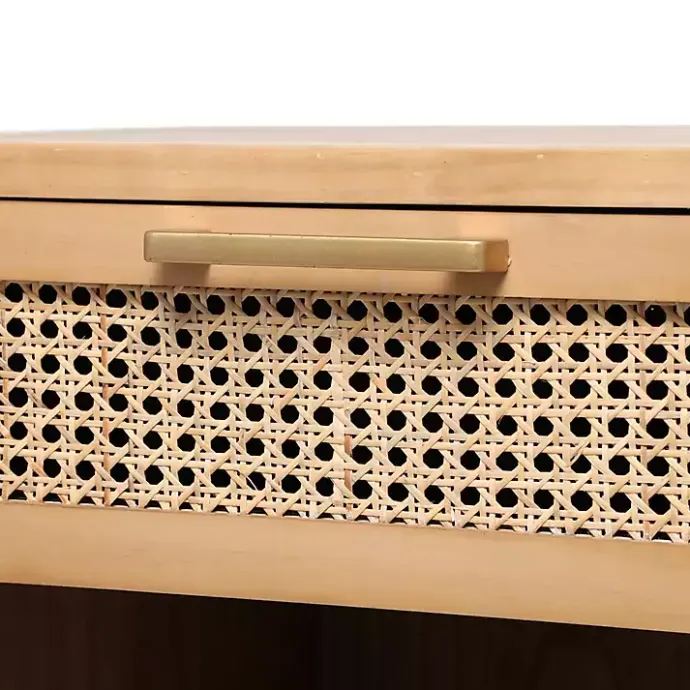 Outlet Kirklands Home Natural Wood Rattan Nightstand Brown