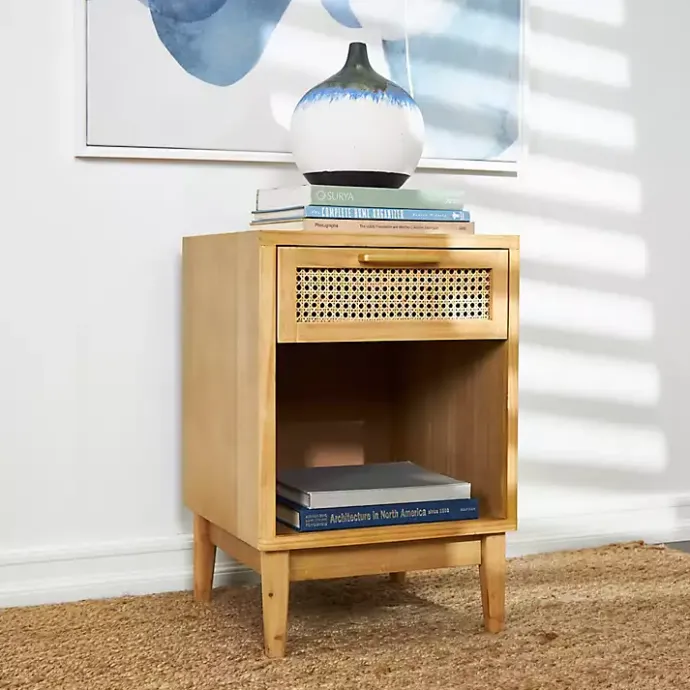 Outlet Kirklands Home Natural Wood Rattan Nightstand Brown