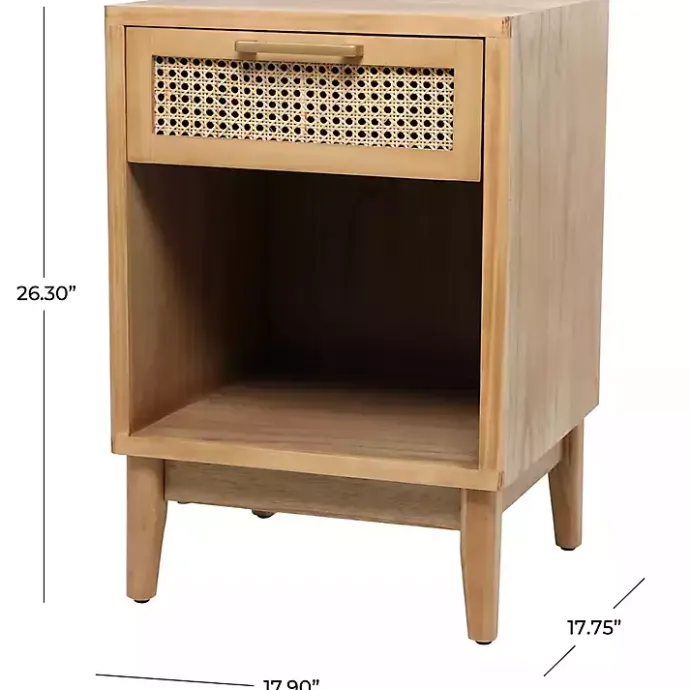 Outlet Kirklands Home Natural Wood Rattan Nightstand Brown