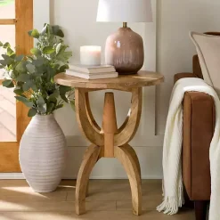 Sale Kirklands Home Natural Wood Round Dori Side Table Tan