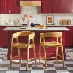 Discount Kirklands Home Natural Wood Rounded Modern Counter Stool Tan