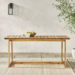 Online Kirklands Home Natural Wood Slatted Box Leg Outdoor Dining Table Tan