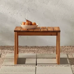 Hot Kirklands Home Natural Wood Slatted Box Leg Outdoor Side Table Tan