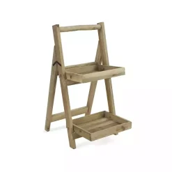 Outlet Kirklands Home Natural Wood 2-Tier Folding Plant Stand, 30 in. Brown
