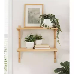 Sale Kirklands Home Natural Wood Traditional Two-Tiered Wall Shelf Tan