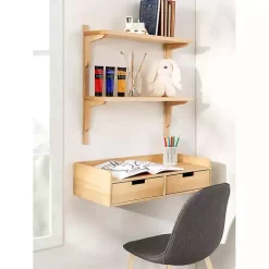 Sale Kirklands Home Natural Wood Traditional Two-Tiered Wall Shelf Tan