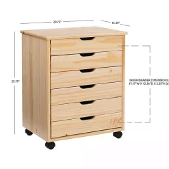 Online Kirklands Home Natural Wood Wide 6-Drawer Cary Storage Cart Tan