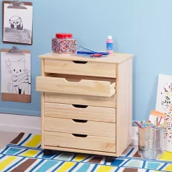 Online Kirklands Home Natural Wood Wide 6-Drawer Cary Storage Cart Tan