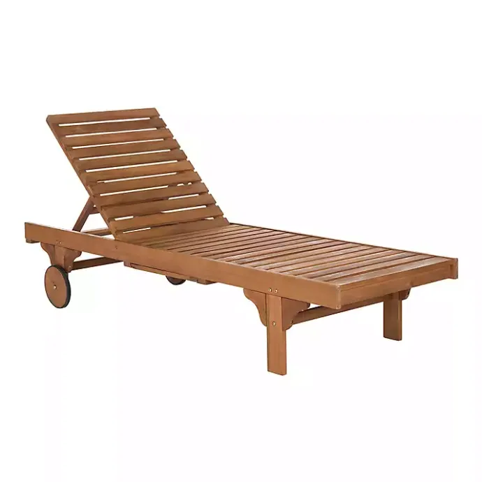 New Kirklands Home Natural Wooden Chaise with Table and Navy Cushion Blue