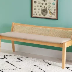 Discount Kirklands Home Natural Woven Rat Back Minimalist Bench Tan