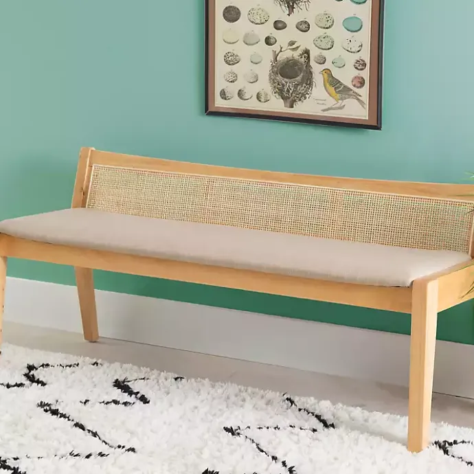 Discount Kirklands Home Natural Woven Rat Back Minimalist Bench Tan