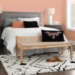 Discount Kirklands Home Natural Woven Rat Back Minimalist Bench Tan