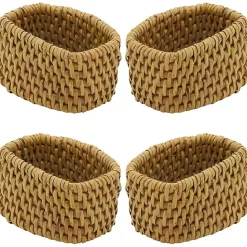 Hot Kirklands Home Natural Woven Rat Oval Napkin Rings, Set of 4 Tan