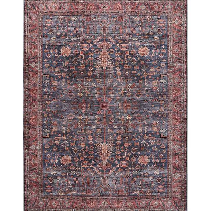 Kirklands Home Navy & Brick Botanical Washable Area Rug, 5x7