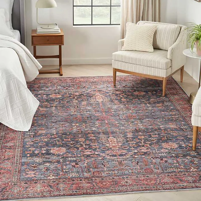 Kirklands Home Navy & Brick Botanical Washable Area Rug, 5x7