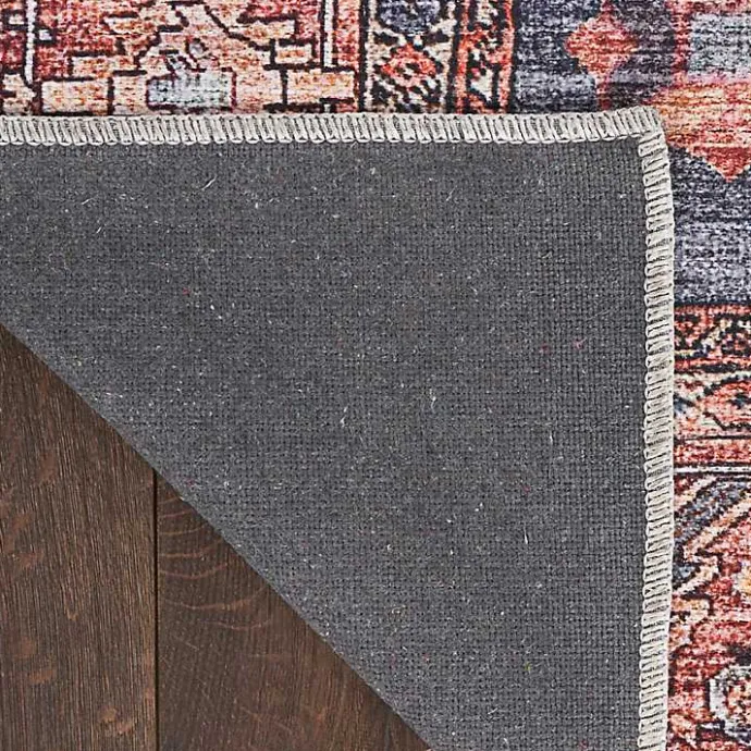 Kirklands Home Navy & Brick Botanical Washable Area Rug, 5x7
