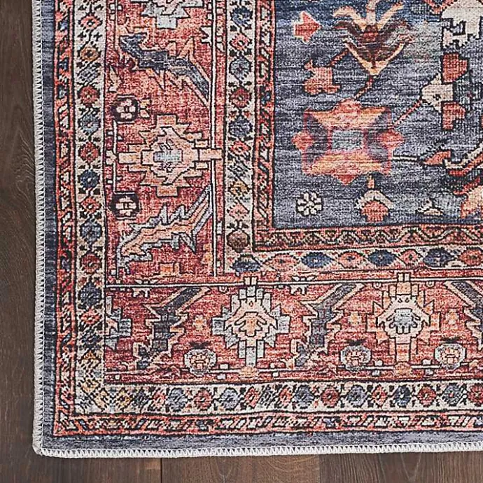 Kirklands Home Navy & Brick Botanical Washable Area Rug, 5x7