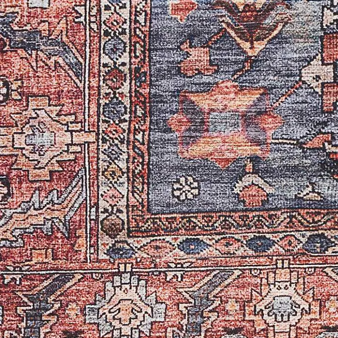 Kirklands Home Navy & Brick Botanical Washable Area Rug, 5x7